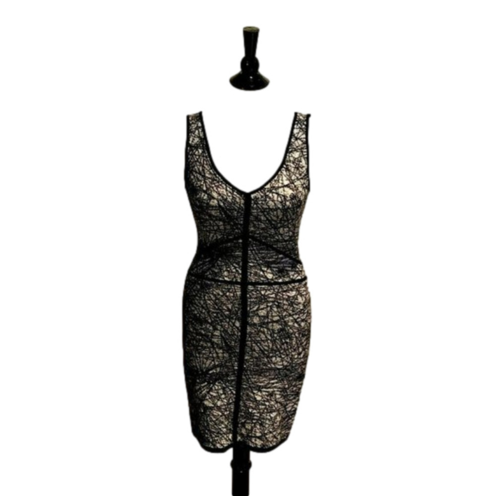 NWT Zac Posen New York Form Fitting Dress Black and Metallic Silver Lurex Size S